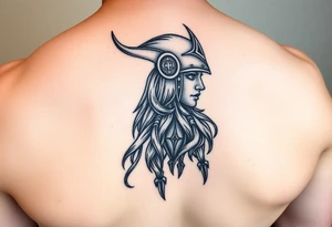 Realistic viking Valkyrie with helmet side profile tattoo idea