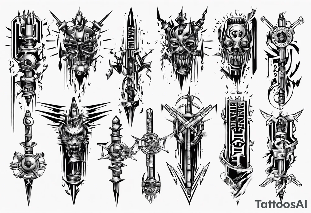 vertical heathen robotic wording tattoo idea