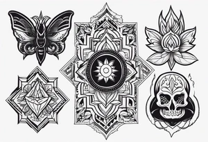 A American traditional tattoo flash with 4 different traditional tattoo designs made in a modern Blackwork style tattoo idea