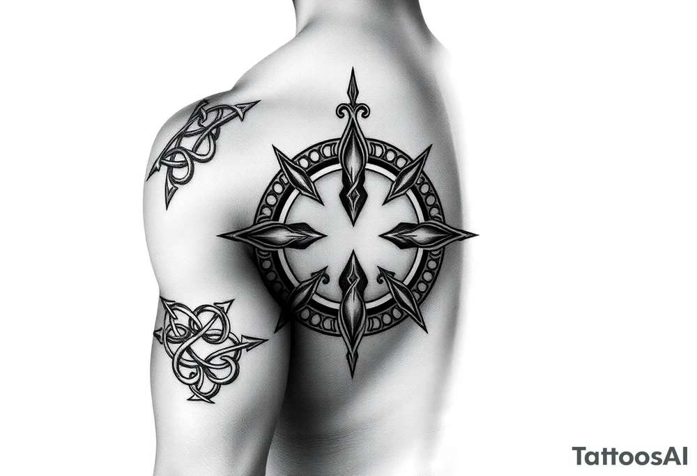 An armband tattoo combining Celtic traditional symbols and nature, the tattoo needs to circle the bicep and tricep on the arm tattoo idea