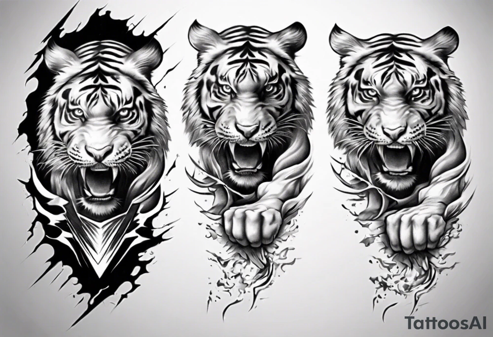 Tiger sleeve tattoo with lightning tattoo idea