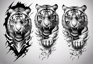 Tiger sleeve tattoo with lightning tattoo idea
