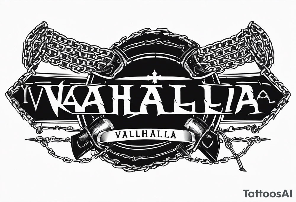 Valhalla round shield axe barbed wire chains tattoo idea