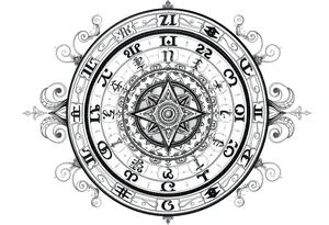 zodiac symbols runes within ornate clockwork mechanism tattoo idea
