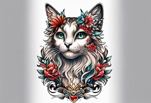 Calf tattoo of an angel cat tattoo idea