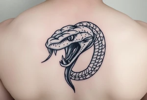 A dangerous snake it has a wide shaped cobra head with a mouth full of sharp teeth and long fangs like a sab tattoo idea
