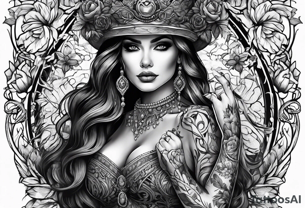 woman dancing hand in hand with skeleton tattoo idea