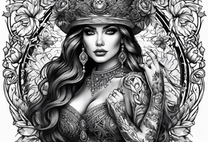 woman dancing hand in hand with skeleton tattoo idea