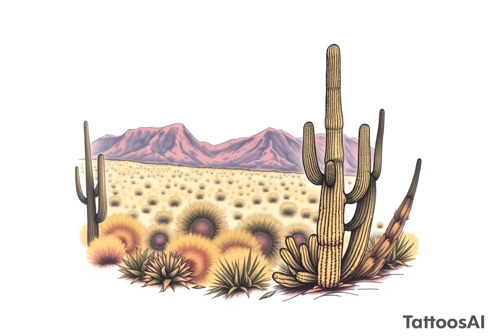 A scenic view of cactuses in the desert landscape of Arizona on a sunny day tattoo idea