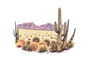 A scenic view of cactuses in the desert landscape of Arizona on a sunny day tattoo idea