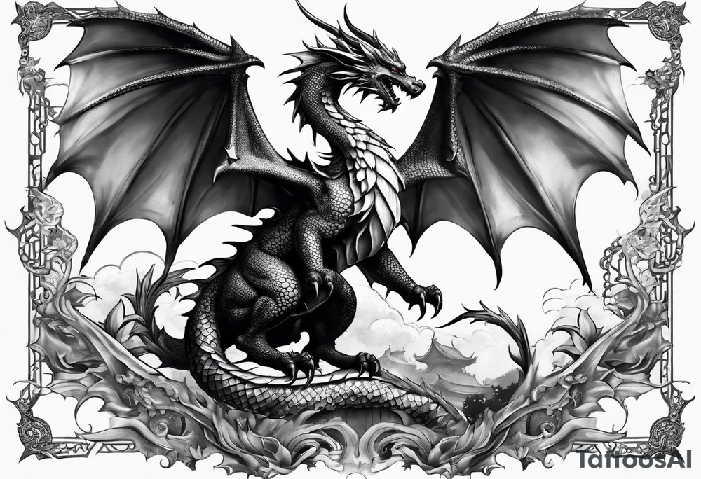 fairy wearing dragon armor and a dragon  flying tattoo idea