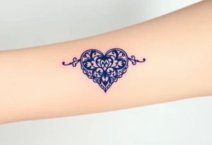 A symmetrical lace heart shaped bracelet with a soft ombré effect, transitioning from blue to deep purple tattoo idea