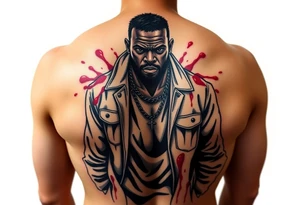 African American gangsta character with blood splatter on clothes tattoo idea
