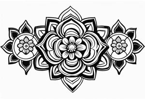 Create a masculine mayan tattoo design carved in stone featuring three flower buds of Gypsophila spp. tattoo idea