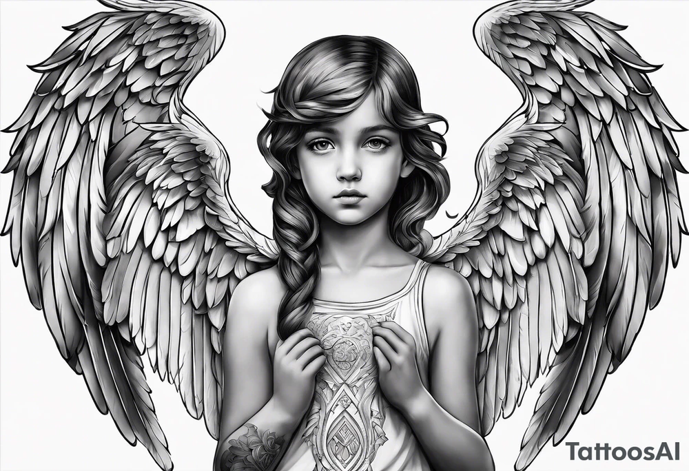 The two boy angels are on either side of the girl angel, with their wings gently enfolding tattoo idea