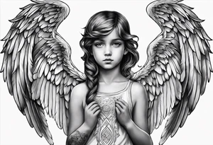 The two boy angels are on either side of the girl angel, with their wings gently enfolding tattoo idea