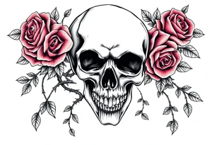 gothic skull intertwined with climbing roses and thorny vines tattoo idea