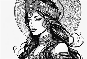 non significant Goddess Artemis dark ornemental tattoo idea