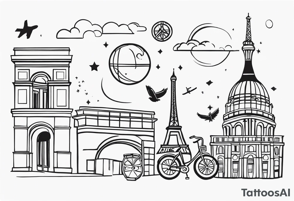 paris tattoo with travel symbols tattoo idea