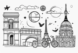 paris tattoo with travel symbols tattoo idea