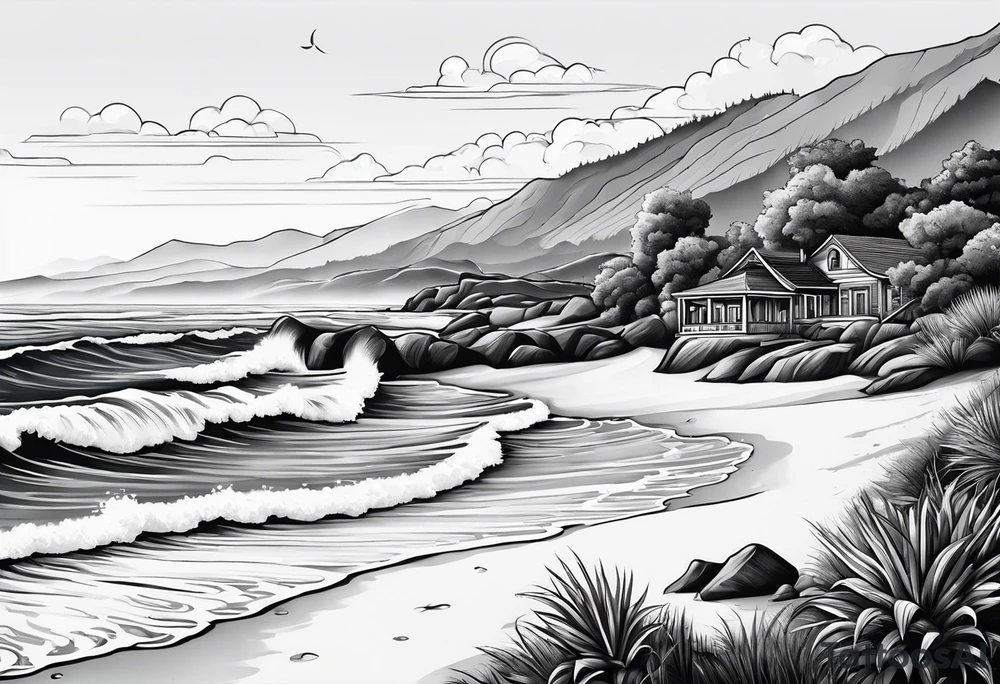 Beach landscape hills behind tattoo idea