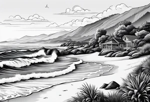 Beach landscape hills behind tattoo idea