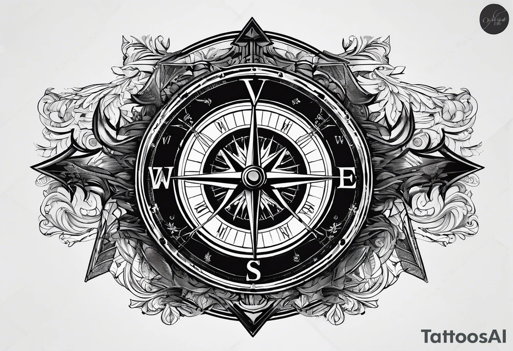 guy faux compass. Slashed lettering long fencing swords for arrows tattoo idea