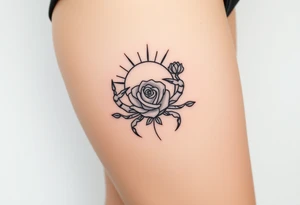 Sun, rose, and crab traditional tattoo idea