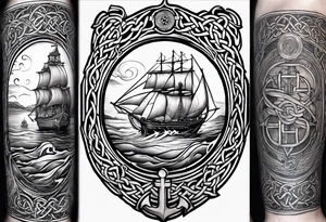 Celtic nautical scene, forearm, half sleeve, anchor, compass tattoo idea