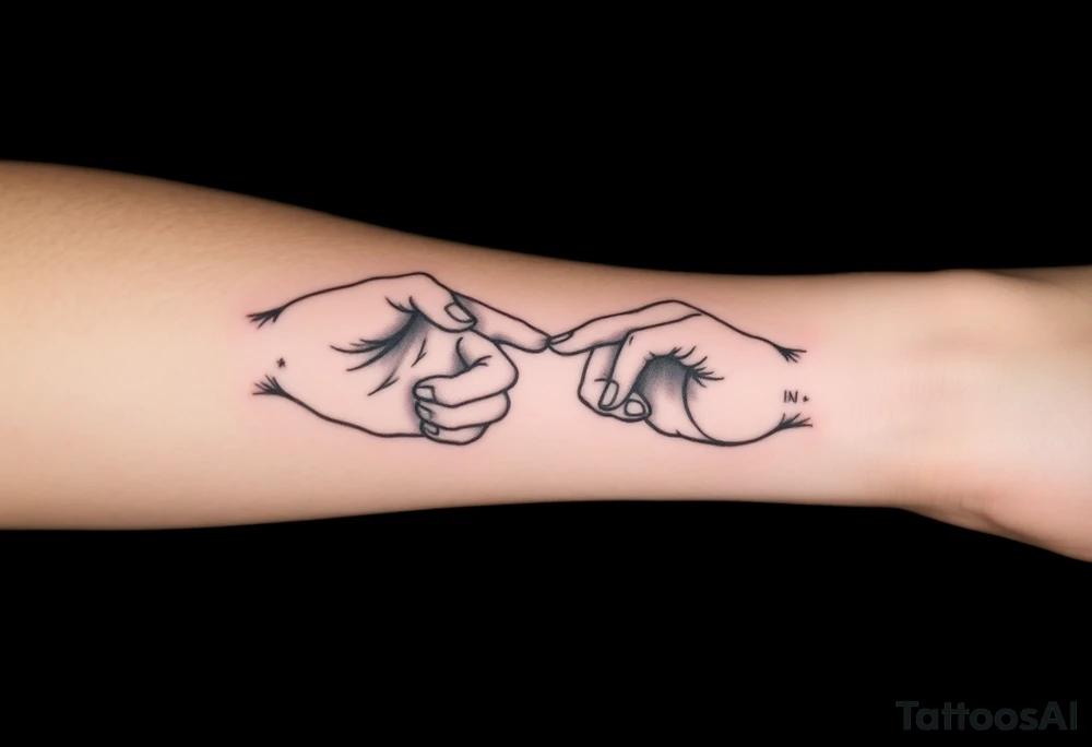 Two hands reaching for each out for other touching fingertips tattoo idea