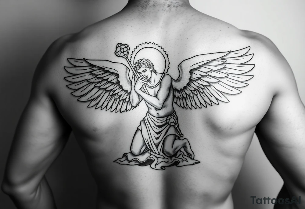 God hermes kneeling with wings wrapped around him tattoo idea tattoo idea tattoo idea