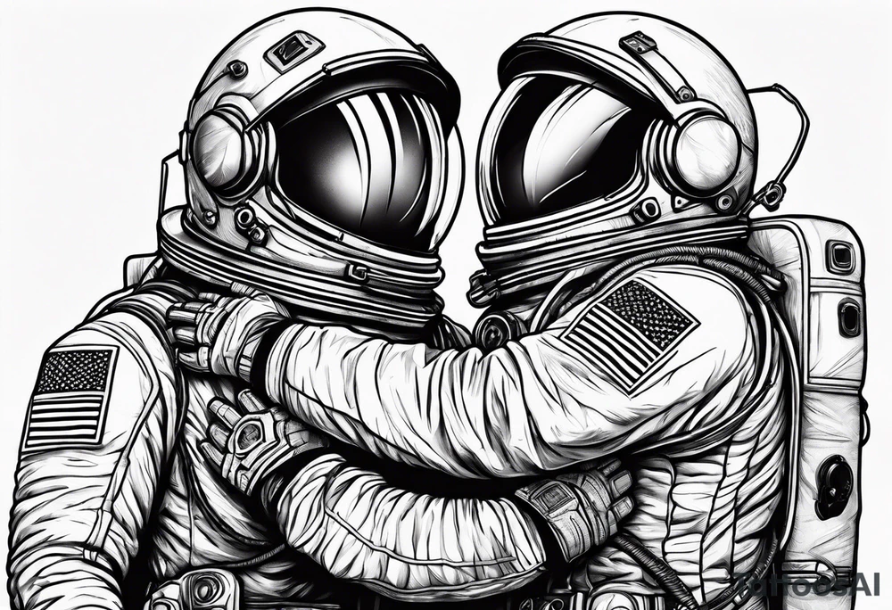 two full length astronauts hugging each other tattoo idea