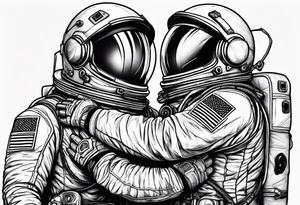 two full length astronauts hugging each other tattoo idea