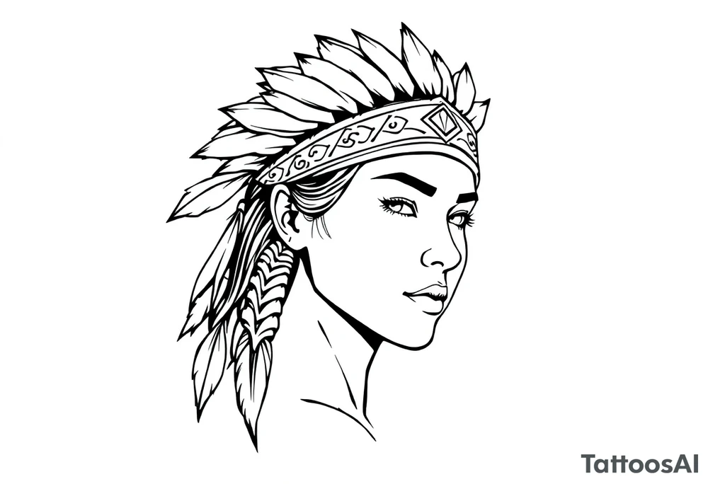 Female Native American wearing headband tattoo idea