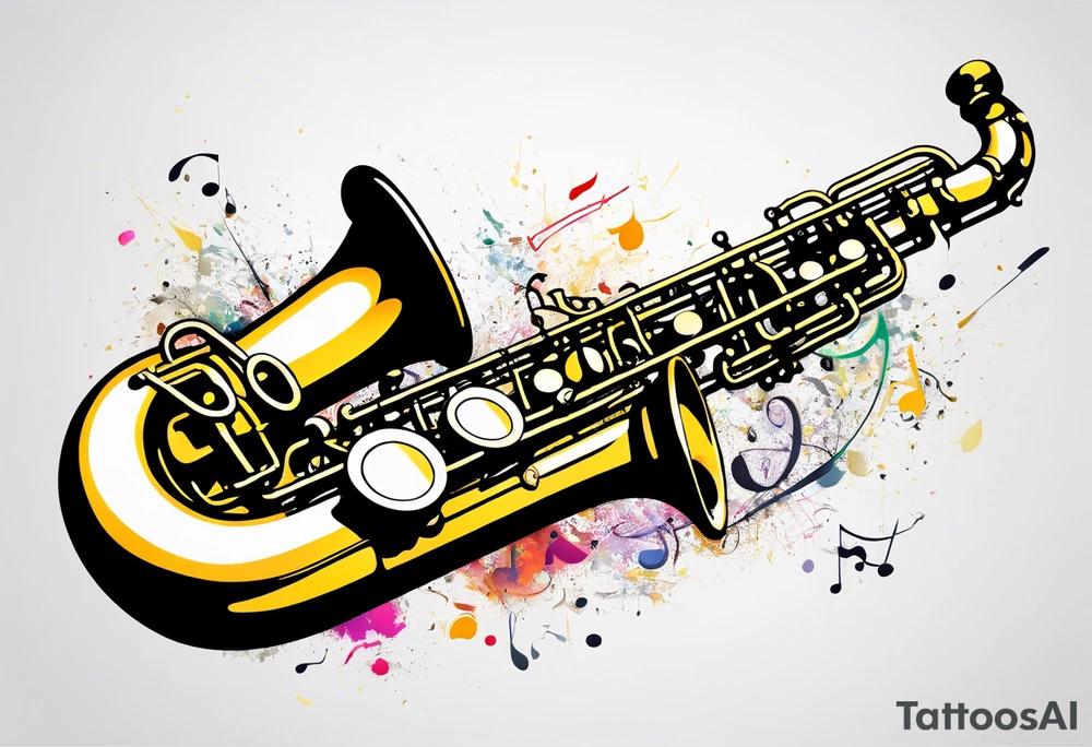saxophone music notes cassette tattoo idea