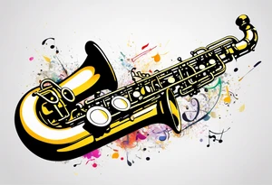 saxophone music notes cassette tattoo idea