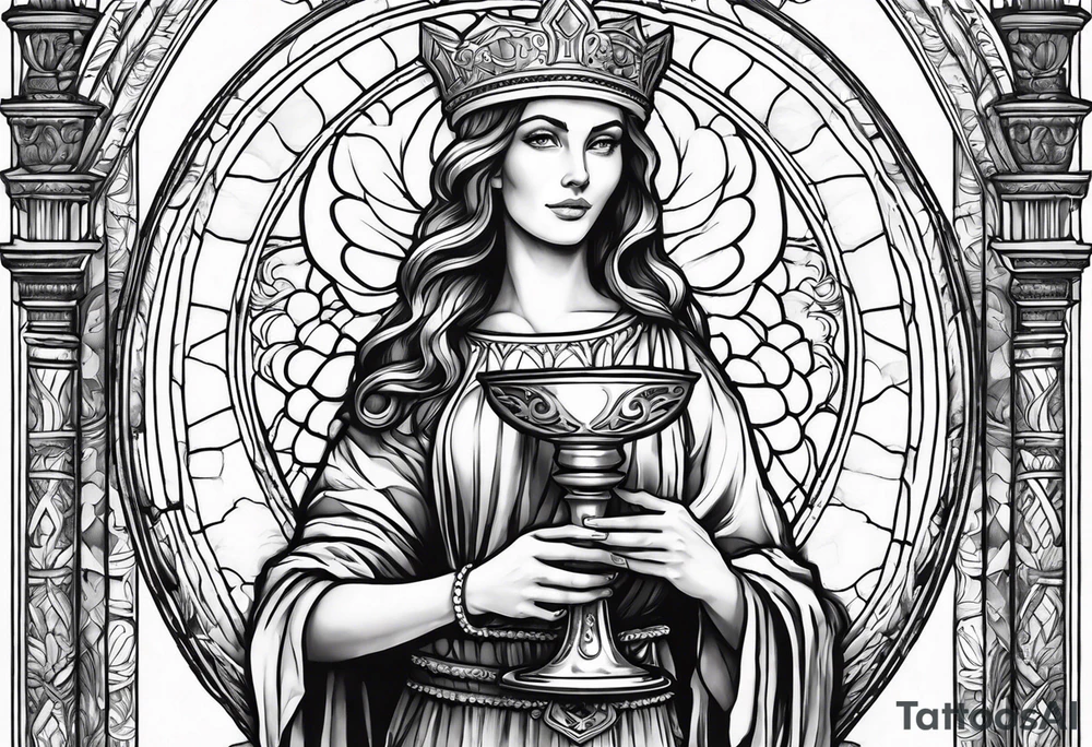 light streaming down from heaven onto saint barbara holding a chalice tattoo idea