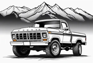 1974 ford f-100 in front of mountains tattoo idea