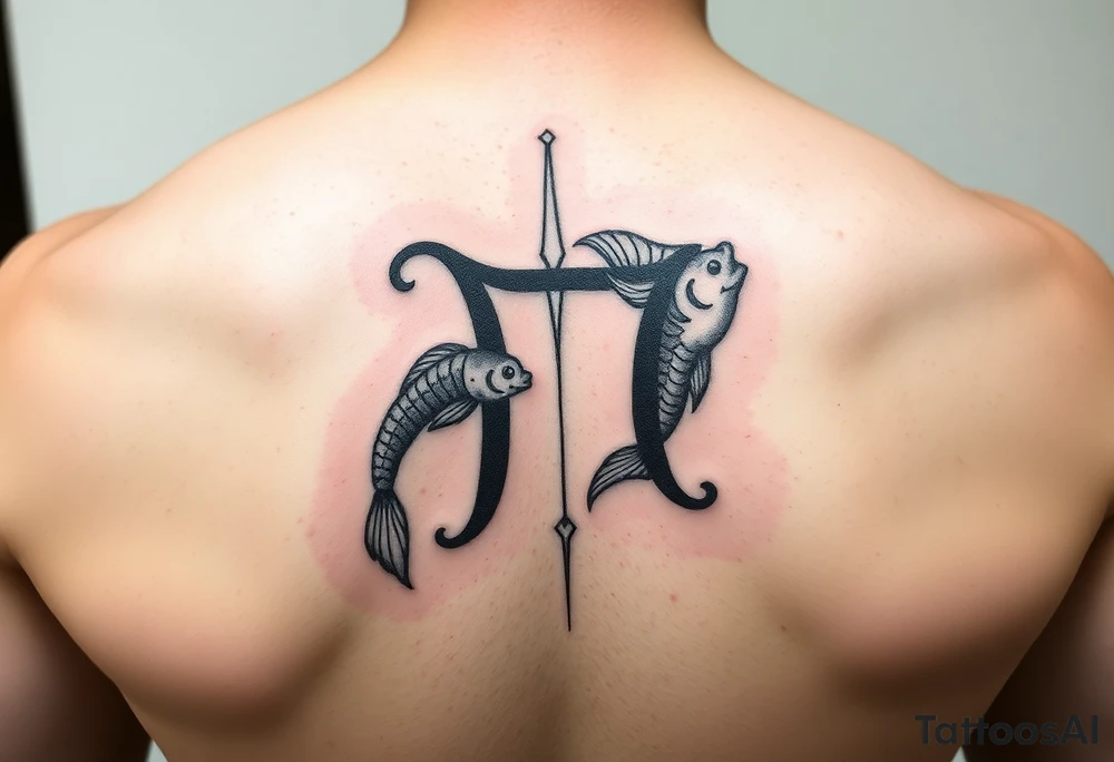 Using the letter P in “Pisces” to create the zodiac design Pisces tattoo idea