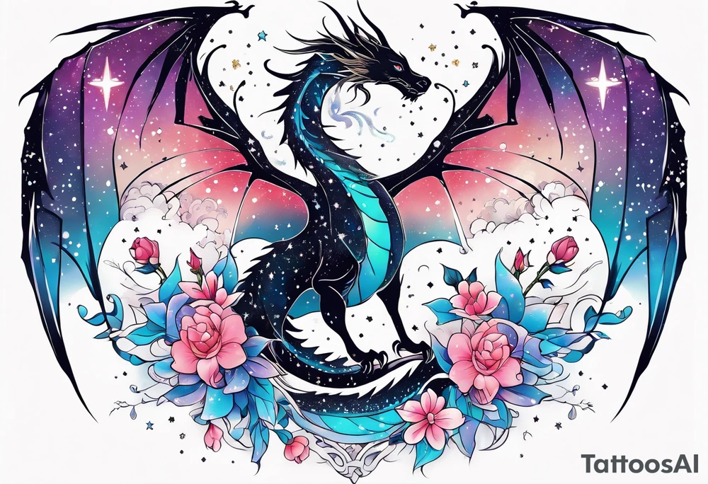 Constellation, wing , snow , cross , dragon female japan kawaii , flower tattoo idea