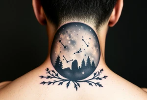 Night sky with a constellation seen through a frame of natural 
silhouette tattoo idea