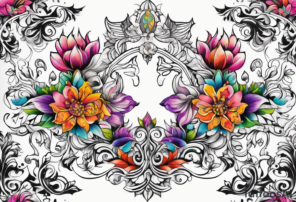 ornaments of flowers tattoo idea