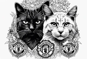 Manchester United, two cats, God, edm, all combined into one art tattoo idea