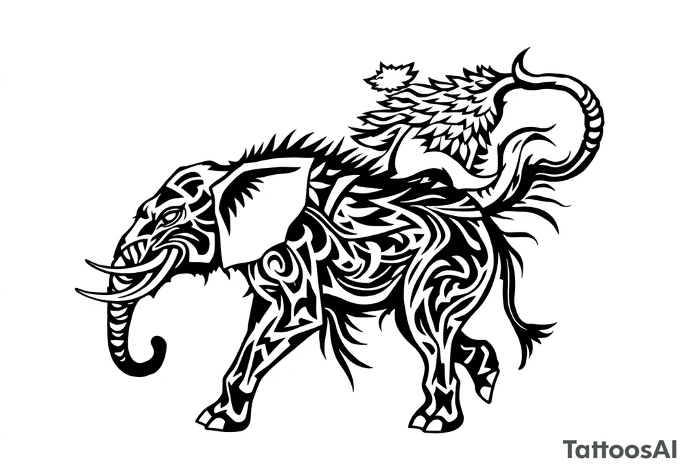 Wolf riding an elephant tattoo idea