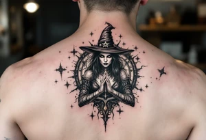 powerful wicca witch surrounded  with magic tattoo idea