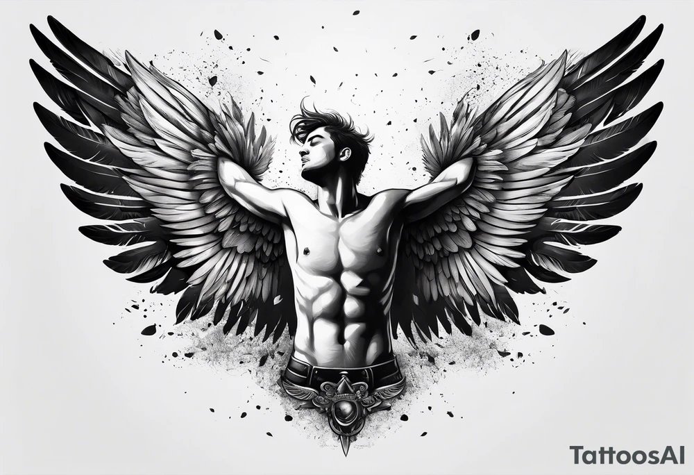 Icarus falling from the sky with feathered wings tattoo idea