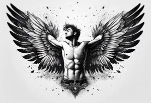 Icarus falling from the sky with feathered wings tattoo idea