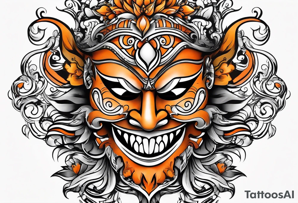 Laughing mask that is orange and black tattoo idea