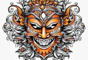Laughing mask that is orange and black tattoo idea
