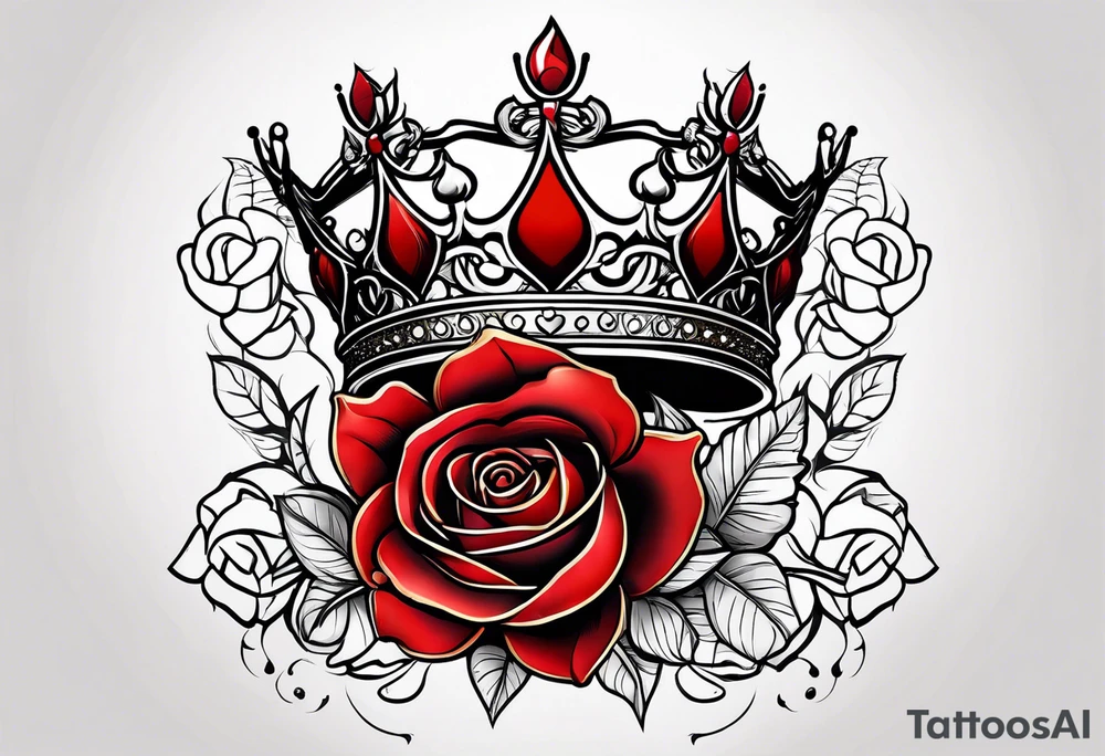 the red rose queen's golden crown with a heart tattoo idea
